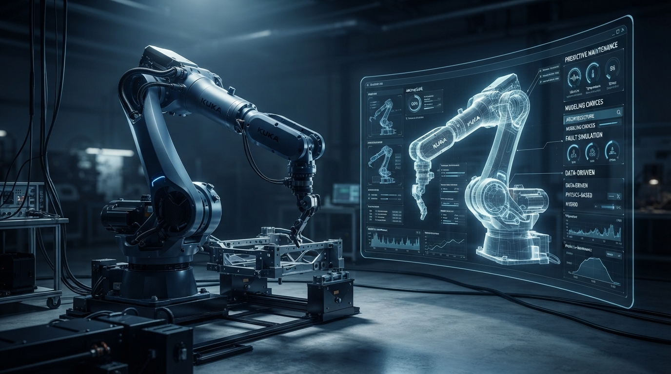 Editorial illustration for Digital Twins for Industrial Robots: Architecture, Modeling Choices, and the Path to Predictive Maintenance